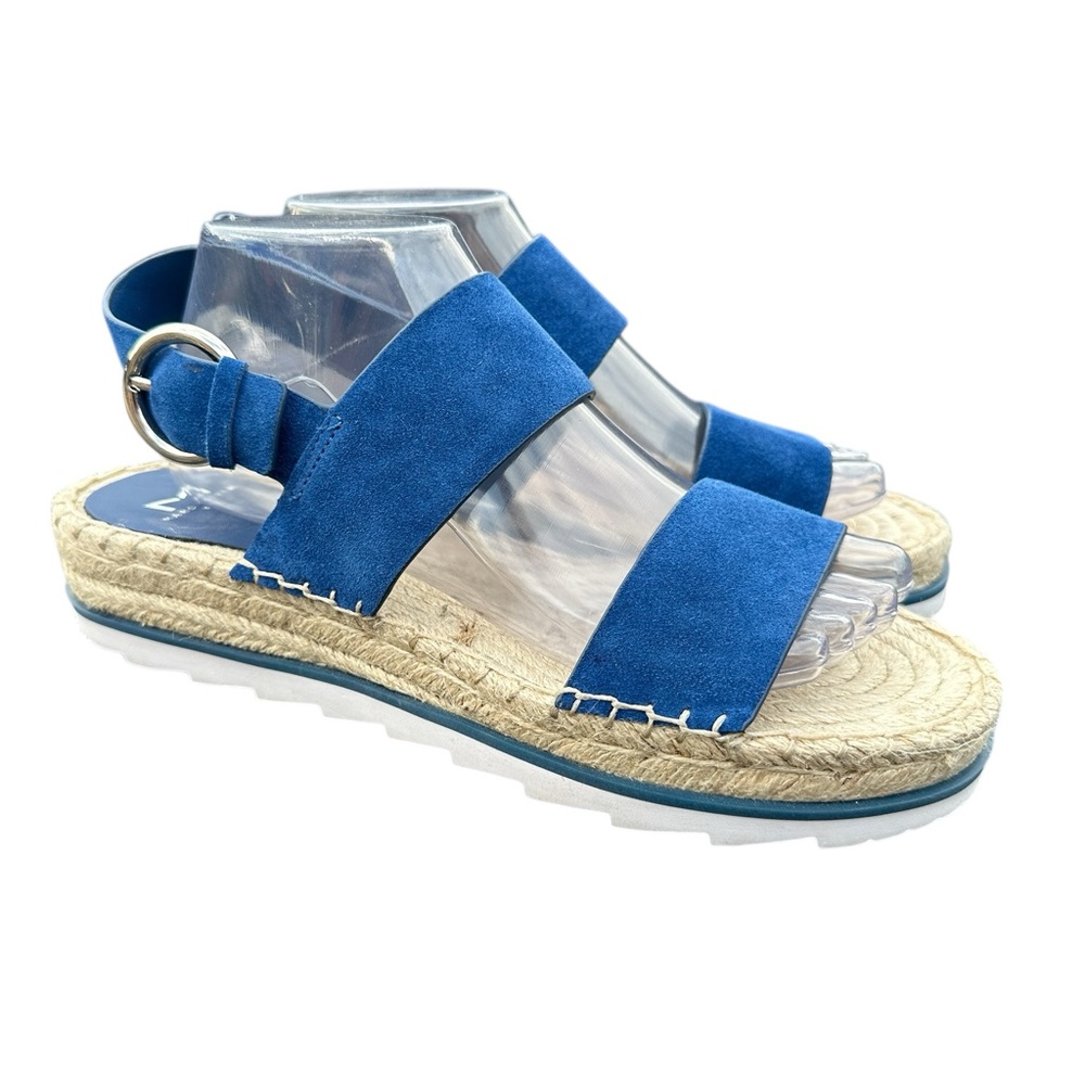 Marc Fisher LTD blue espadrilles Phoebe 2 sandals suede upper buckle size 10 EUC